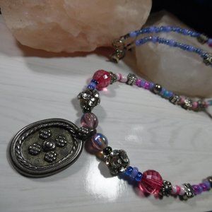 NEW 18" BEADED CHOKER PINK, BLUE, SILVER